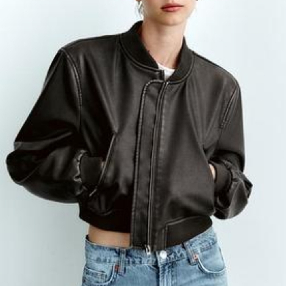Zara Women's Dark Gray/Black Bomber Jacket